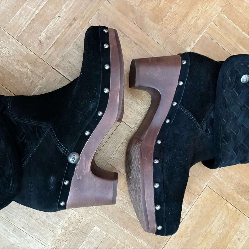 UGG Black Textured Heeled Boots - Picture 9 of 11